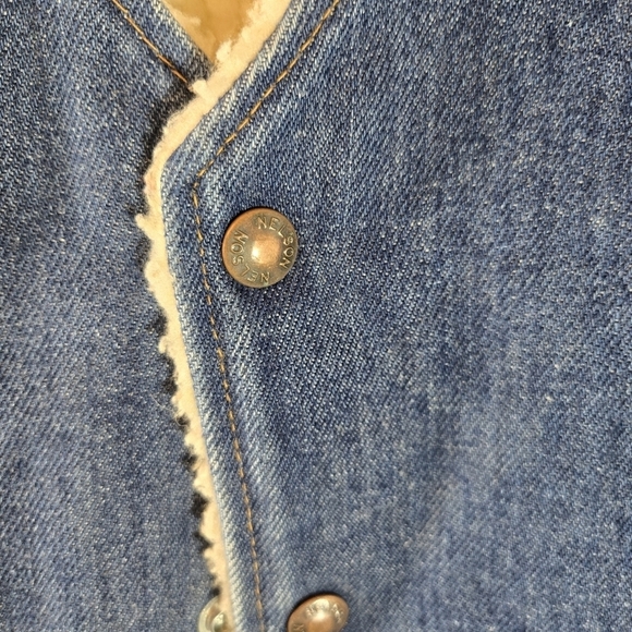 Vtg 70s Nelson blue jean denim fleece shearling vest - Picture 6 of 11
